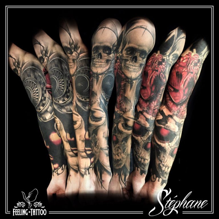 Tatouage - Manchette bras complet composition originale en couleurs (cicatrisé)