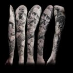 Tatouage - Manchette bras complet zeus, spartiate, griffon en noir et gris (cicatrisé)